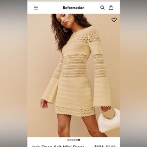 NWT Reformation Inda open knit mini dress in size small color birch.